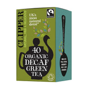 Clipper organic decaf green tea box on a white background