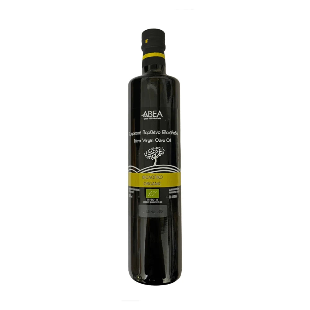 Bottle of Abbea olive oil on a white background
