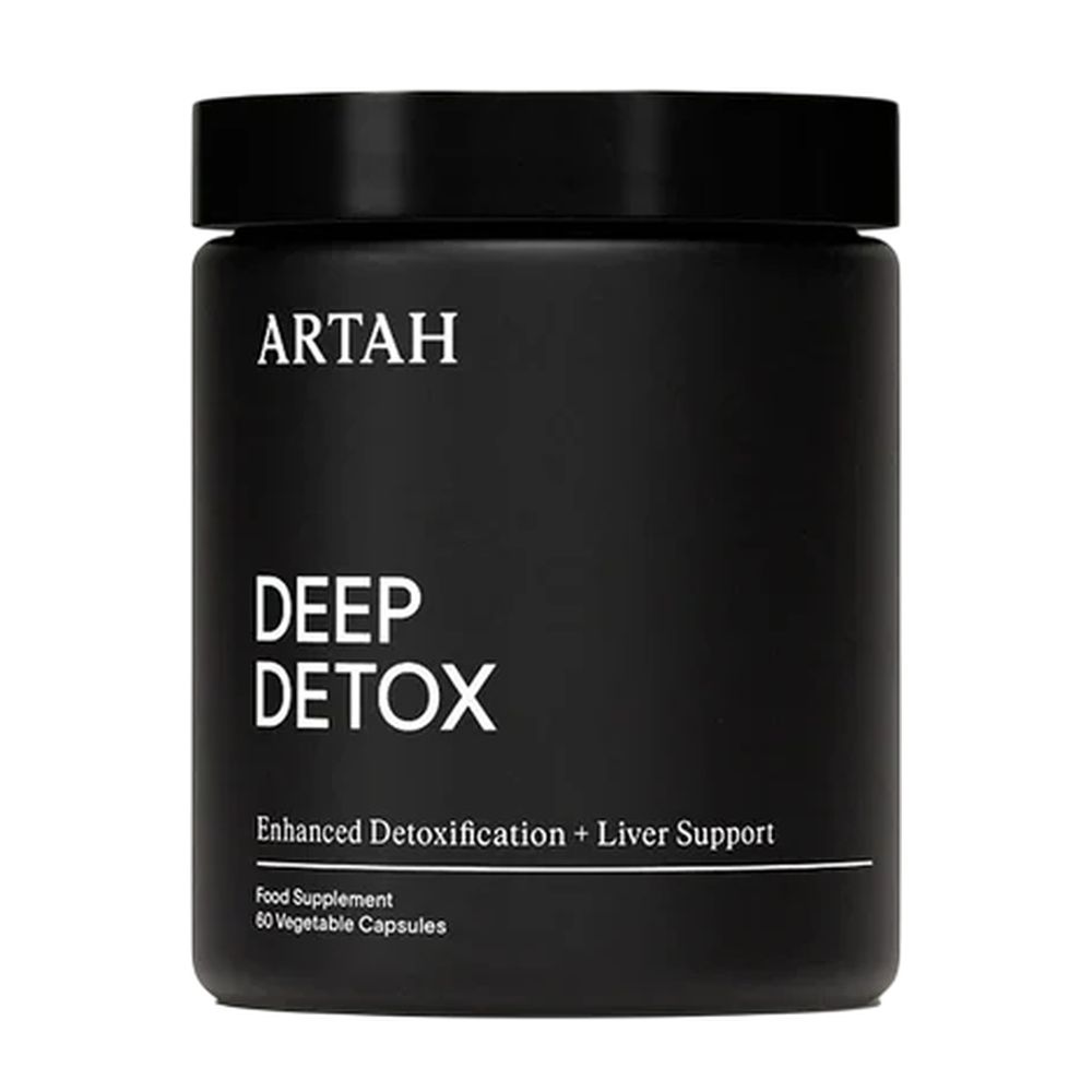 Black container of ARTAH Deep Detox supplement on a white background