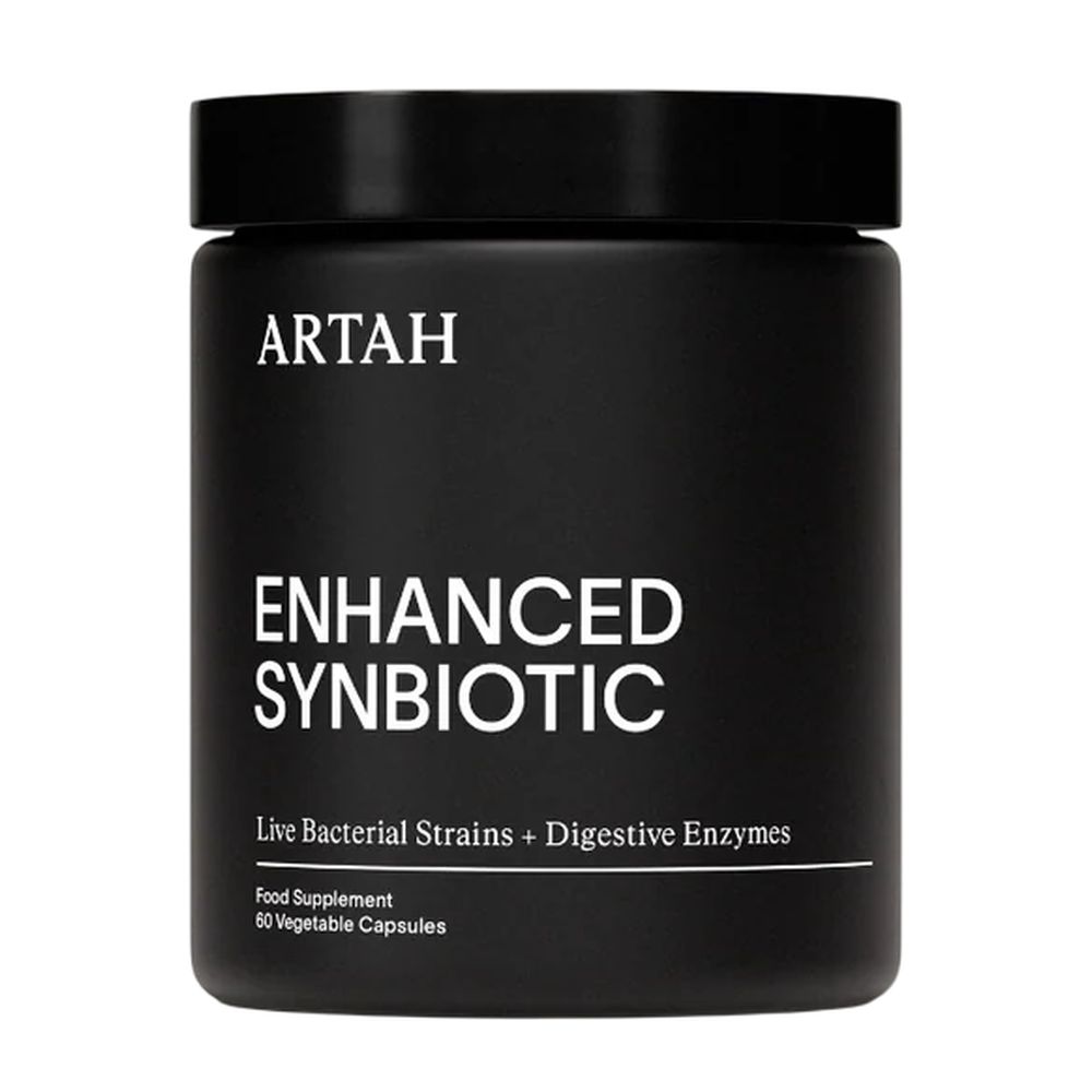 Black container of ARTAH Enhanced Synbiotic on a white background