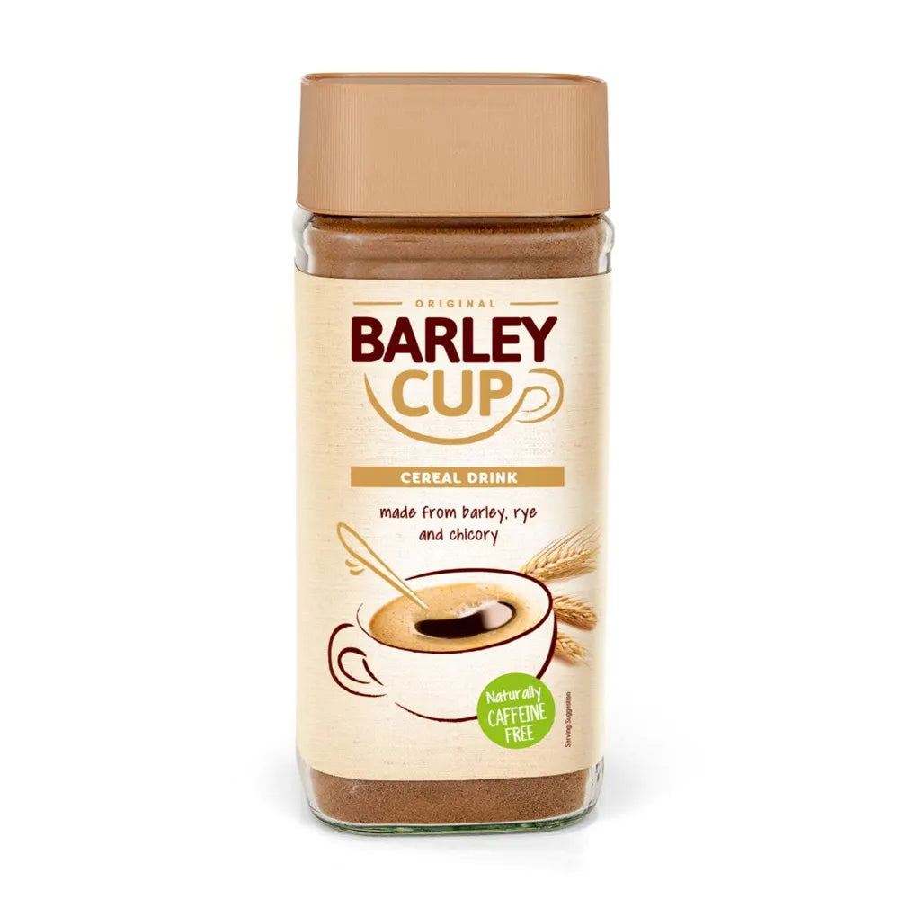 Jar of Barley Cup cereal drink on a white background