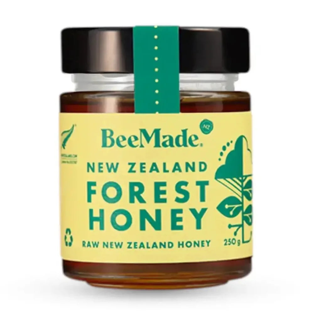 BeeMade New Zealand Forest Honey jar on a white background
