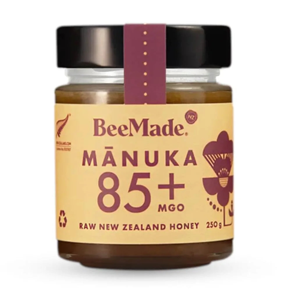 BeeMade Manuka honey jar with a white background