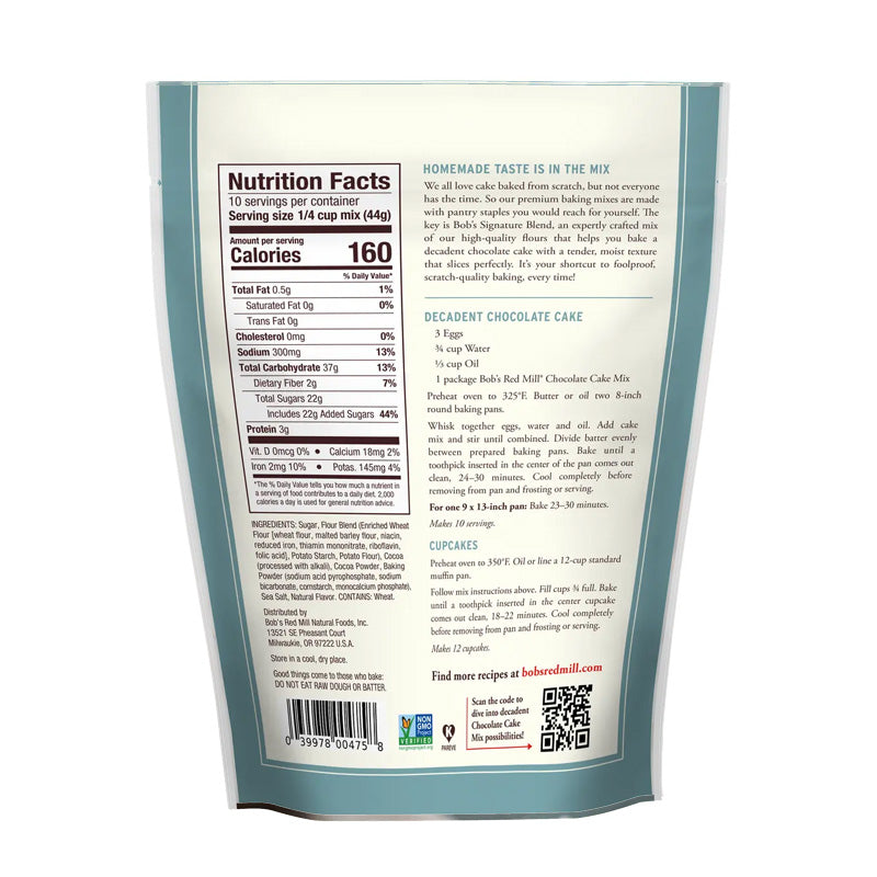Bobs Red Mill Chocolate Cake Baking  Mix (440g) Back of Pack