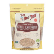 Bag of Bob's Red Mill super-fine natural almond flour on a white background