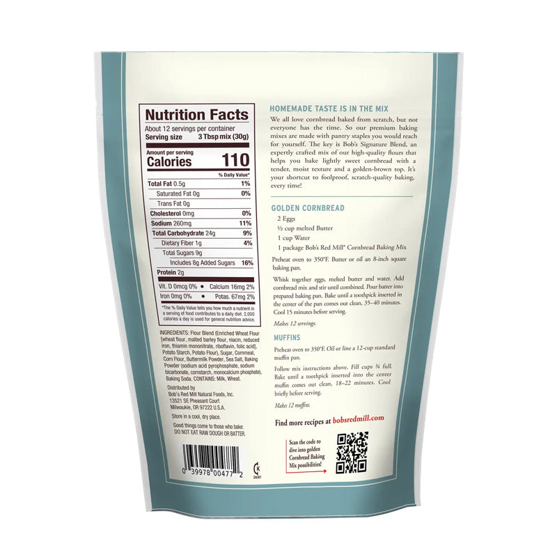 Bob's Red Mill Cornbread Baking Mix (368g) Back of Pack