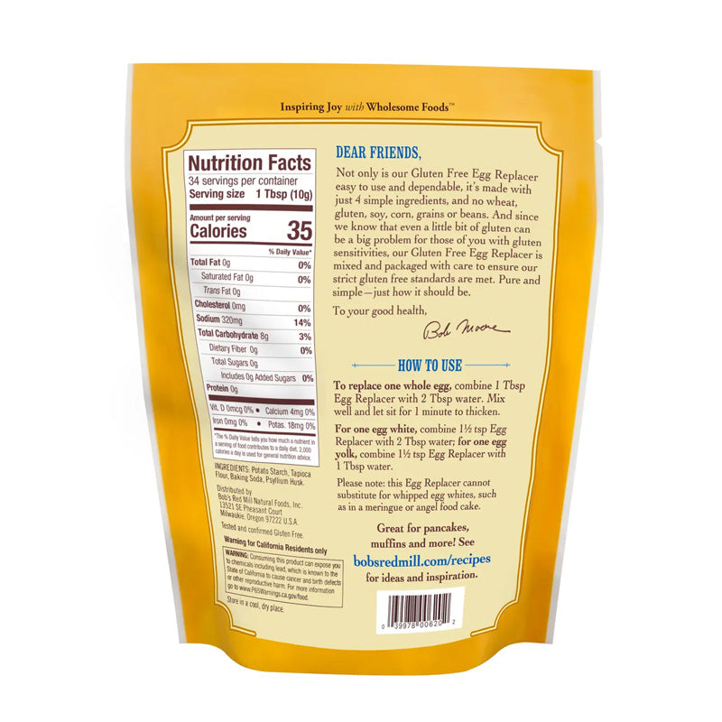 Bob's Red Mill Gluten Free Egg Replacer (340g) Back of Pack
