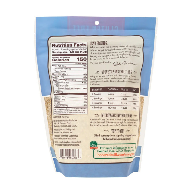 Bob's Red Mill Gluten Free Oat Bran (454g) Back of Pack