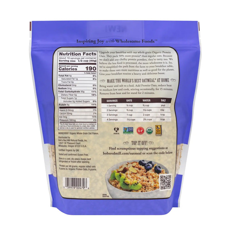 Bob's Red Mill Gluten Free Protein Rolled Oats Back of Pack