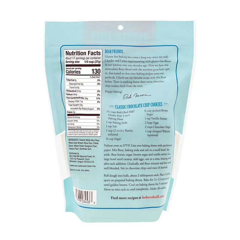 Bob's Red Mill One To One Gluten Free Baking Flour (624g) Back of Pack