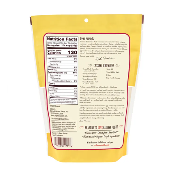 Bobs Red Mill Cassava Flour 567g Back of Pack