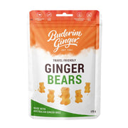Buderim Ginger travel-friendly ginger bears packaging on a white background
