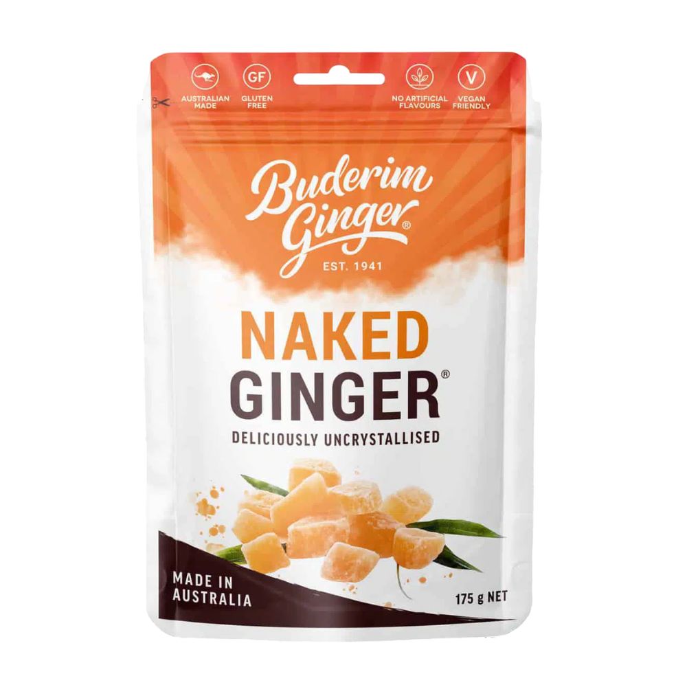 Buderim Ginger Naked Ginger package on a white background