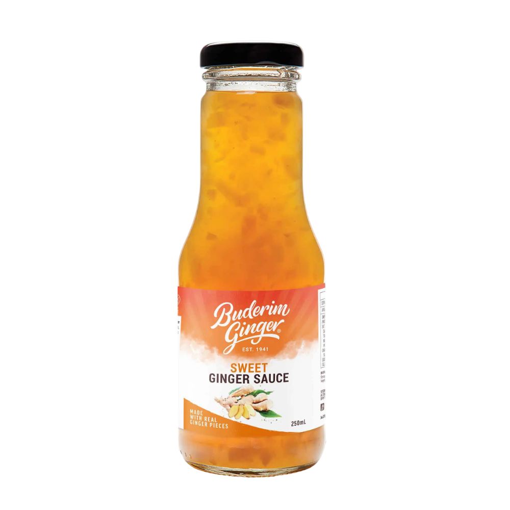 Buderim Ginger Sweet Ginger Sauce bottle on a white background