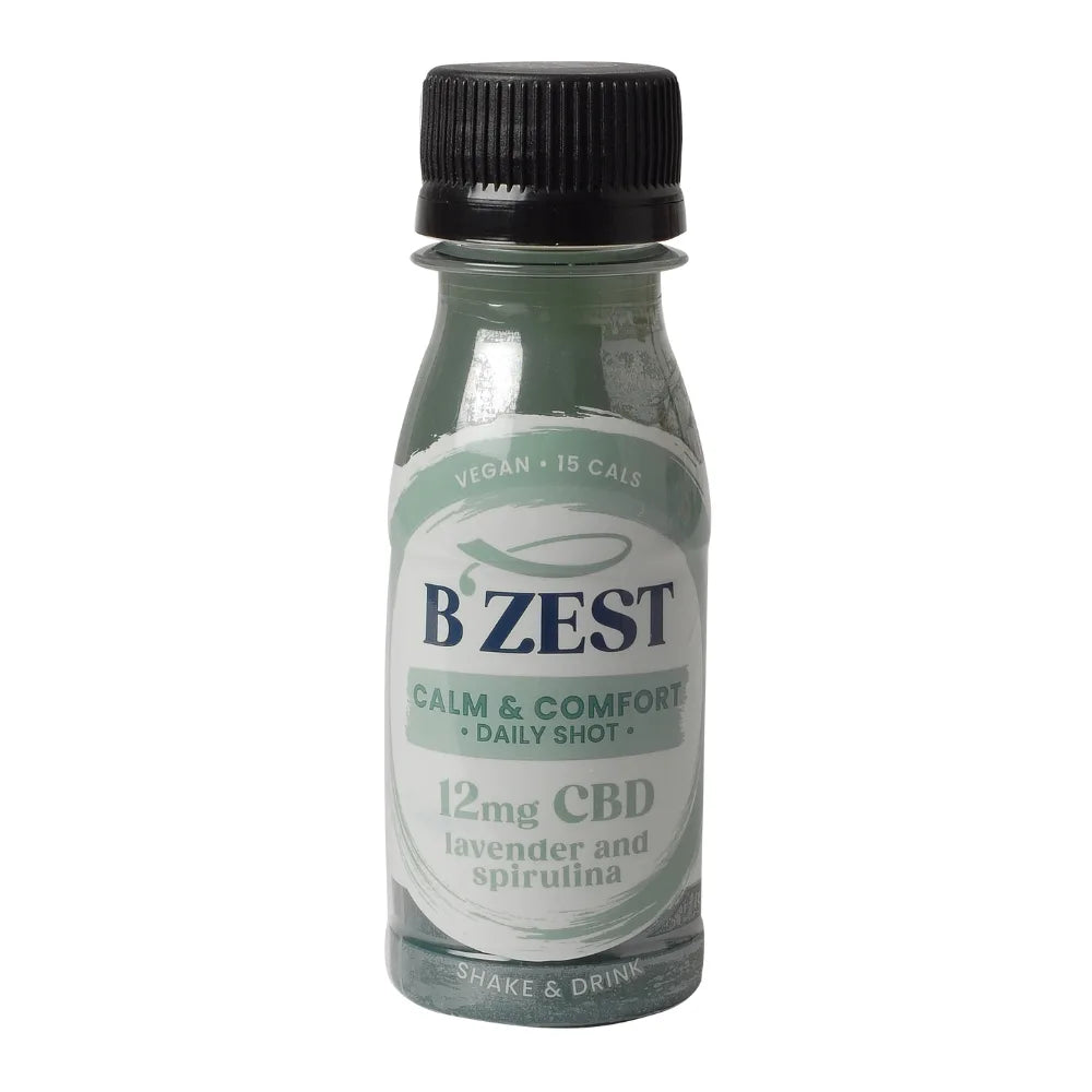 Bottle of B'Zest CBD product on a white background