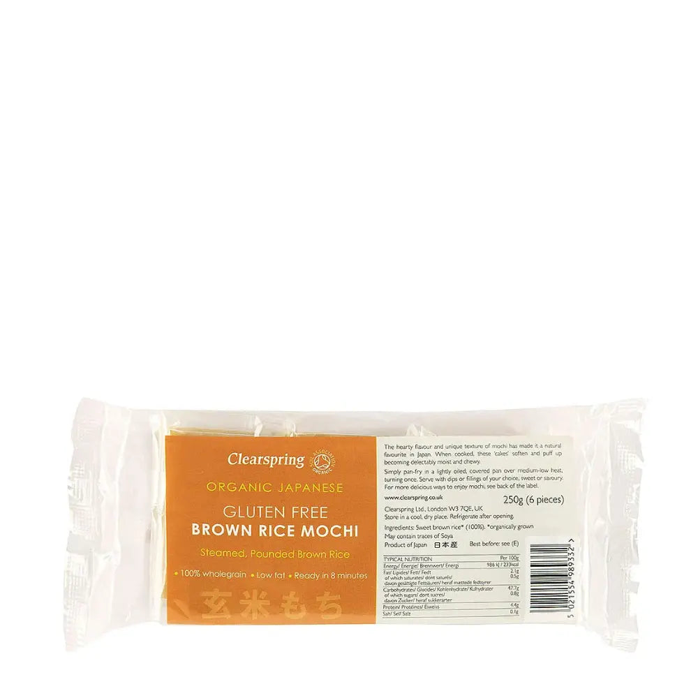 Clearspring Organic Japanese Gluten Free Brown Rice Mochi package on a white background