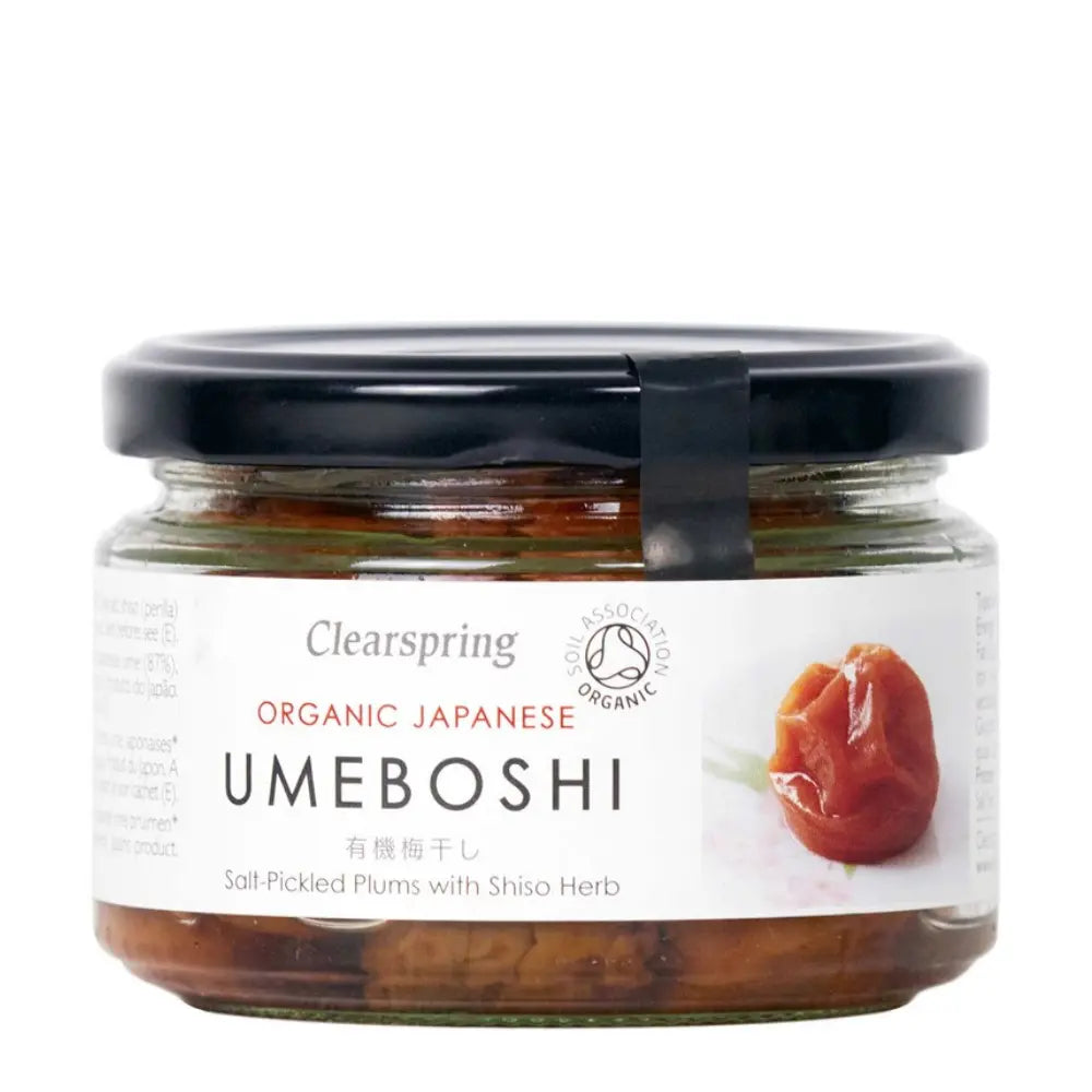 Clearspring Organic Japanese Umeboshi jar on a white background