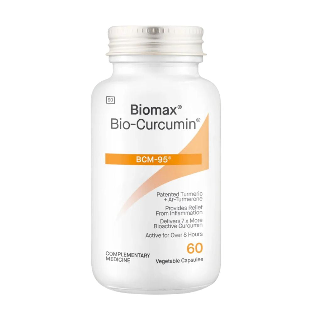 Biomax Bio-Curcumin BCM-95 supplement bottle on a white background