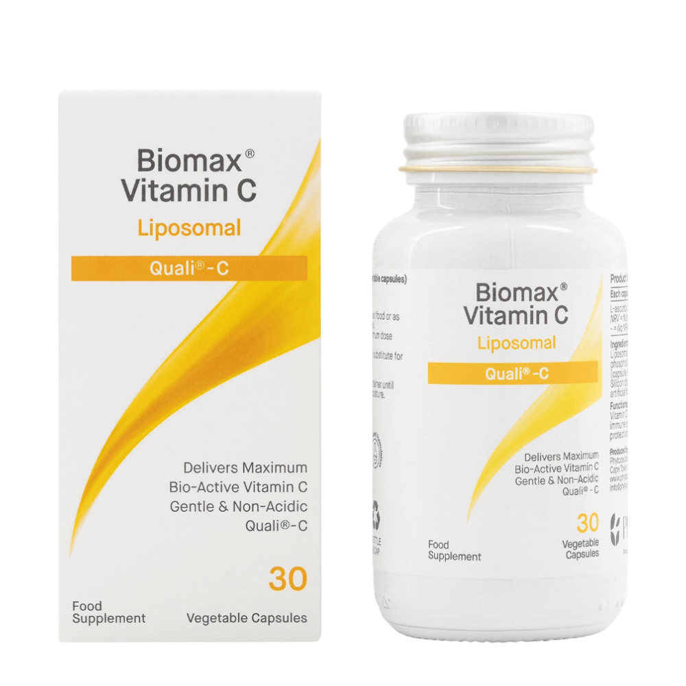 Biomax Vitamin C Liposomal supplement bottle and packaging on a white background