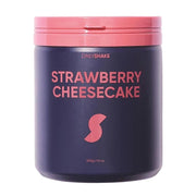 Container of DailyShake Strawberry Cheesecake flavor on a white background