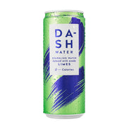 Green can of DASH Water with blue accents on a white background