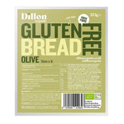 Dillon Organic gluten-free olive bread packaging on a white background