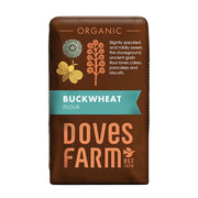 Bag of Doves Farm organic buckwheat flour on a white background
