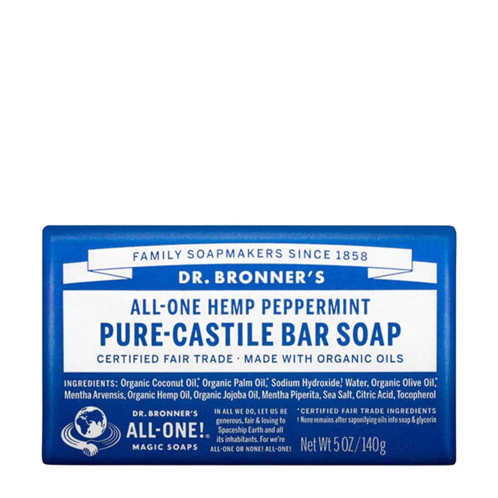 Dr. Bronner's Pure-Castile Bar Soap in Peppermint flavor on a white background