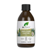 Bottle of Dr. Organic 100% Pure Castor Oil on a white background