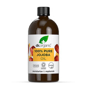 Bottle of Dr. Organic 100% Pure Jojoba Oil on a white background