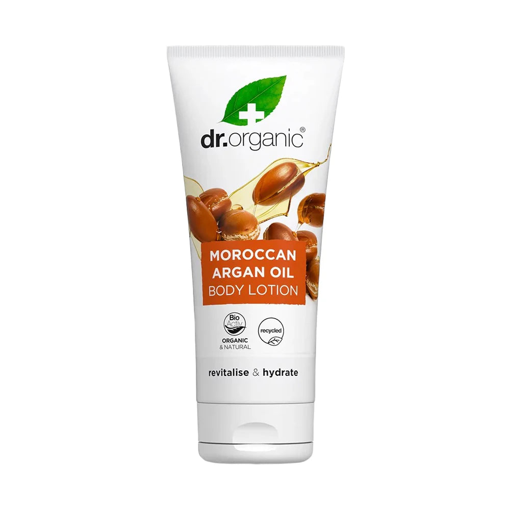 Dr. Organic Moroccan Argan Oil body lotion on a white background