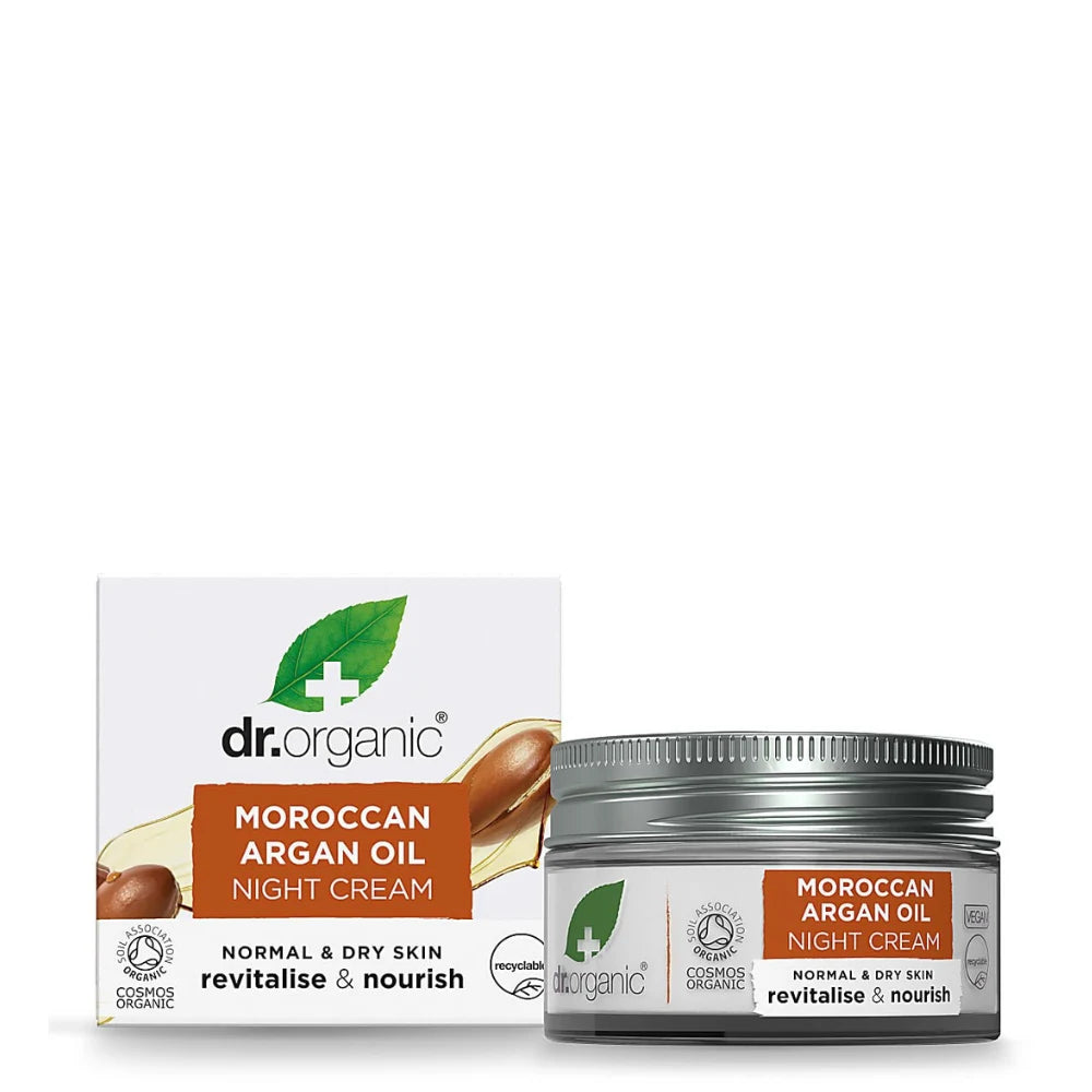 Dr. Organic Moroccan Argan Oil Night Cream packaging on a white background