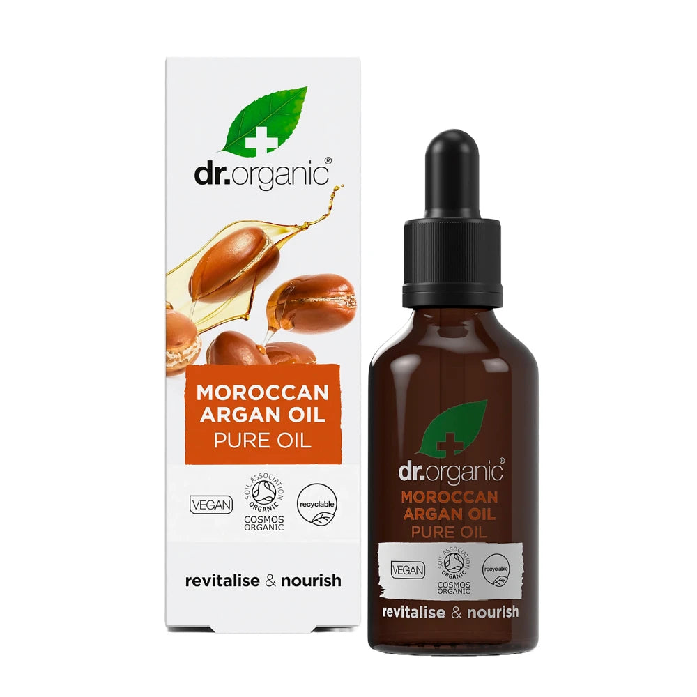 Dr. Organic Moroccan Argan Oil bottle and packaging on a white background