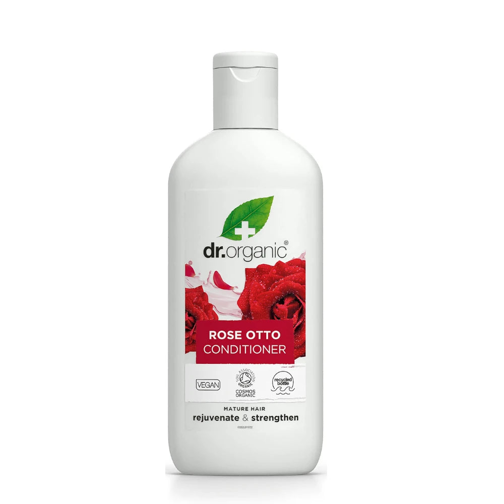Dr. Organic Rose Otto Conditioner bottle on a white background