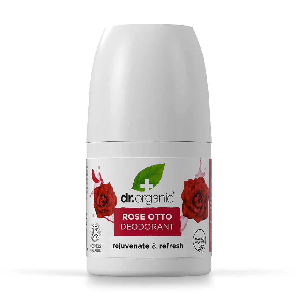 Dr. Organic Rose Otto Deodorant bottle on a white background