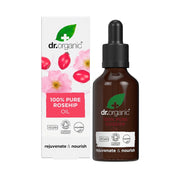 Dr. Organic 100% Pure Rosehip Oil bottle and packaging on a white background