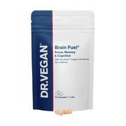 Dr. Vegan Brain Fuel supplement package on a white background