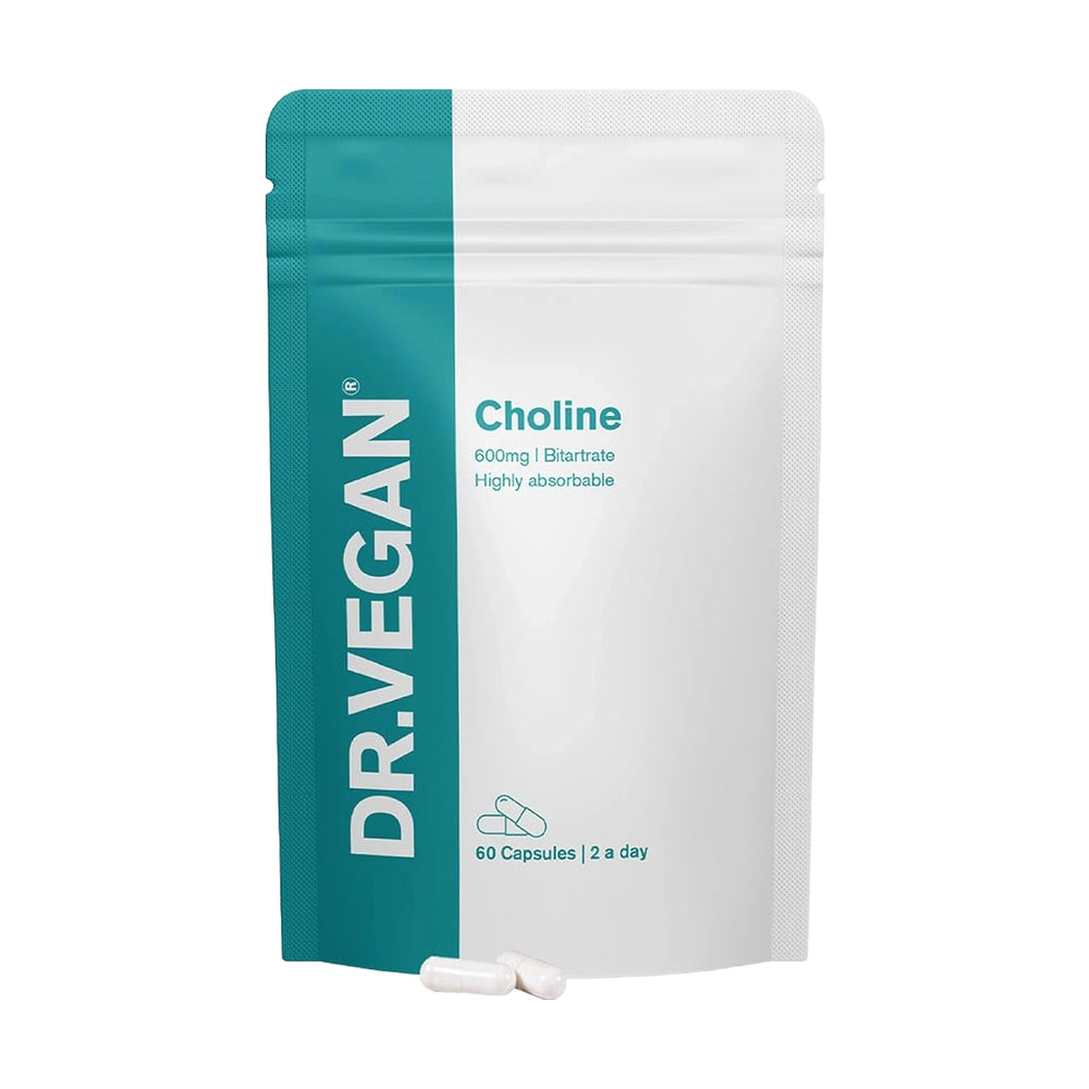DR. VEGAN Choline supplement packaging with capsules on a white background