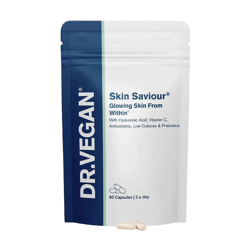 DR. VEGAN Skin Saviour supplement package on a white background
