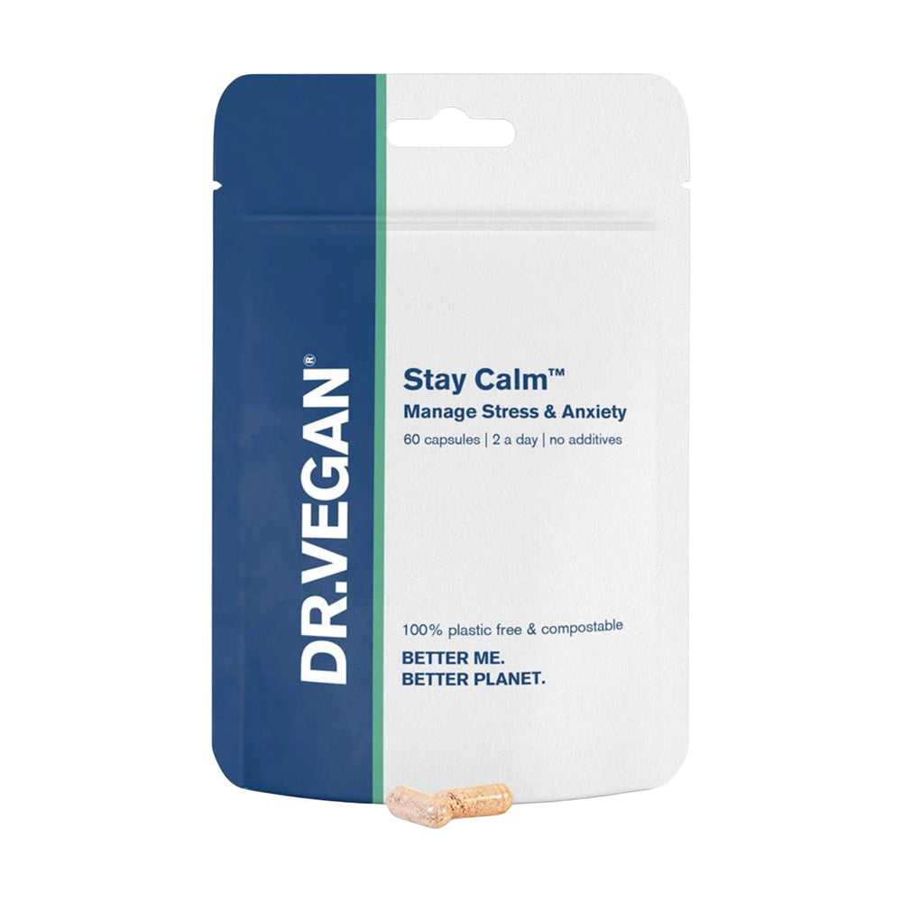 DR. VEGAN 'Stay Calm' supplement package on a white background