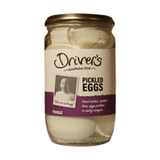 Jar of Driver's Pickled Eggs on a white background