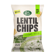 Pack of Eat Real Lentil Chips Creamy Dill on a white background