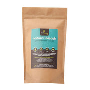 Kraft paper package of natural bleach with a label on a white background