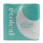 Pack of ecoleaf by Suma kitchen towels with teal and white design.