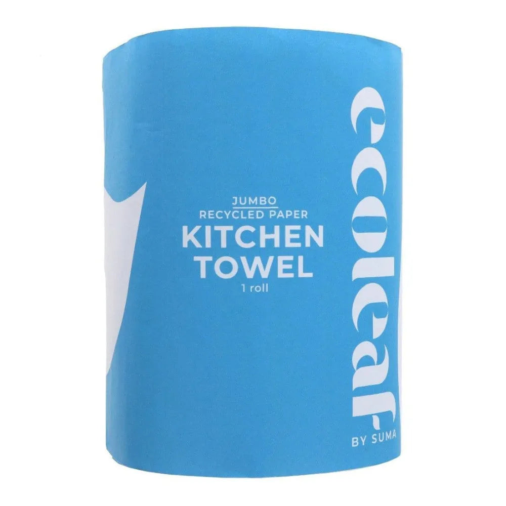 Blue package of Jumbo Recycled Paper Kitchen Towel with 'Ecoleaf by Suma' branding on a white background