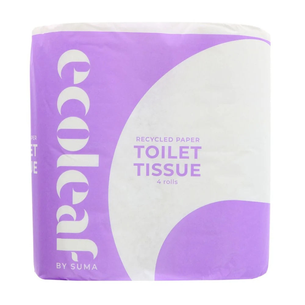 Box of ecolesaf by Suma recycled paper toilet tissue on a white background