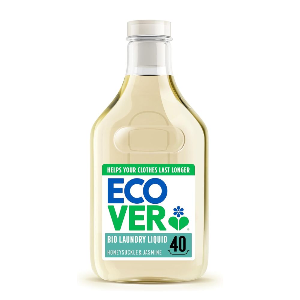 Bottle of Eco Ver laundry liquid on a white background