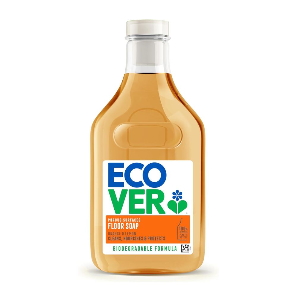 Bottle of Eco Ver floor soap on a white background