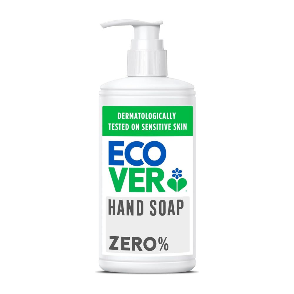 Ecover hand soap bottle on a white background