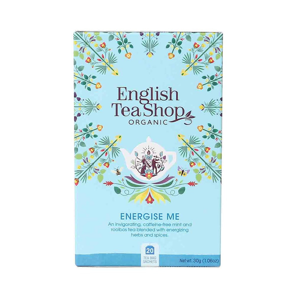 English Tea Shop organic tea package with decorative design on a white background